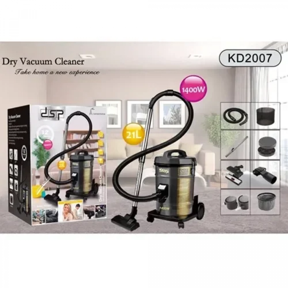 Σκούπα υγρών / στερεών 1400W με κάδο 21lt DSP KD2007 - Image 3