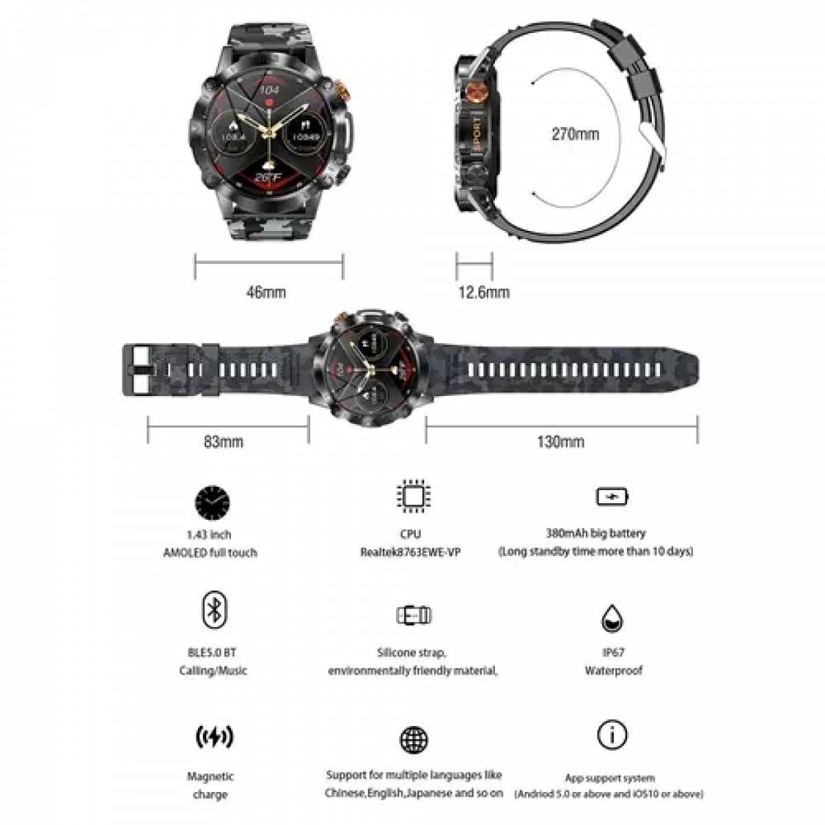 Smartwatch με παλμογράφο και ειδοποίηση κλήσεων TKY-K59 γκρι - Image 2