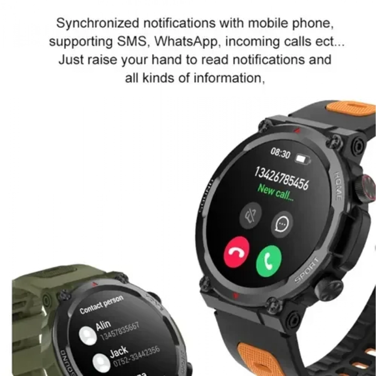 Smartwatch με παλμογράφο και ειδοποίηση μηνυμάτων TKY-S56T desert white - Image 6