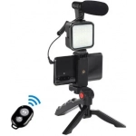 Τρίποδο με βάση κινητού, μικρόφωνο & LED φως - Vlogging Video Kit Jumpflash KIT-01LM - Image 3