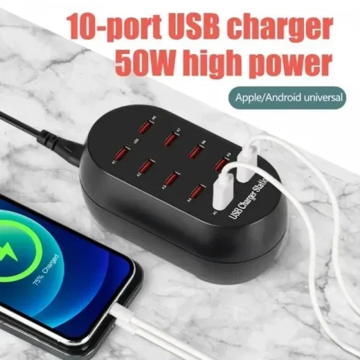 Γρήγορος Φορτιστής USB 10 Θυρών 60W 2.4A/1A Andowl Q-CD12P
