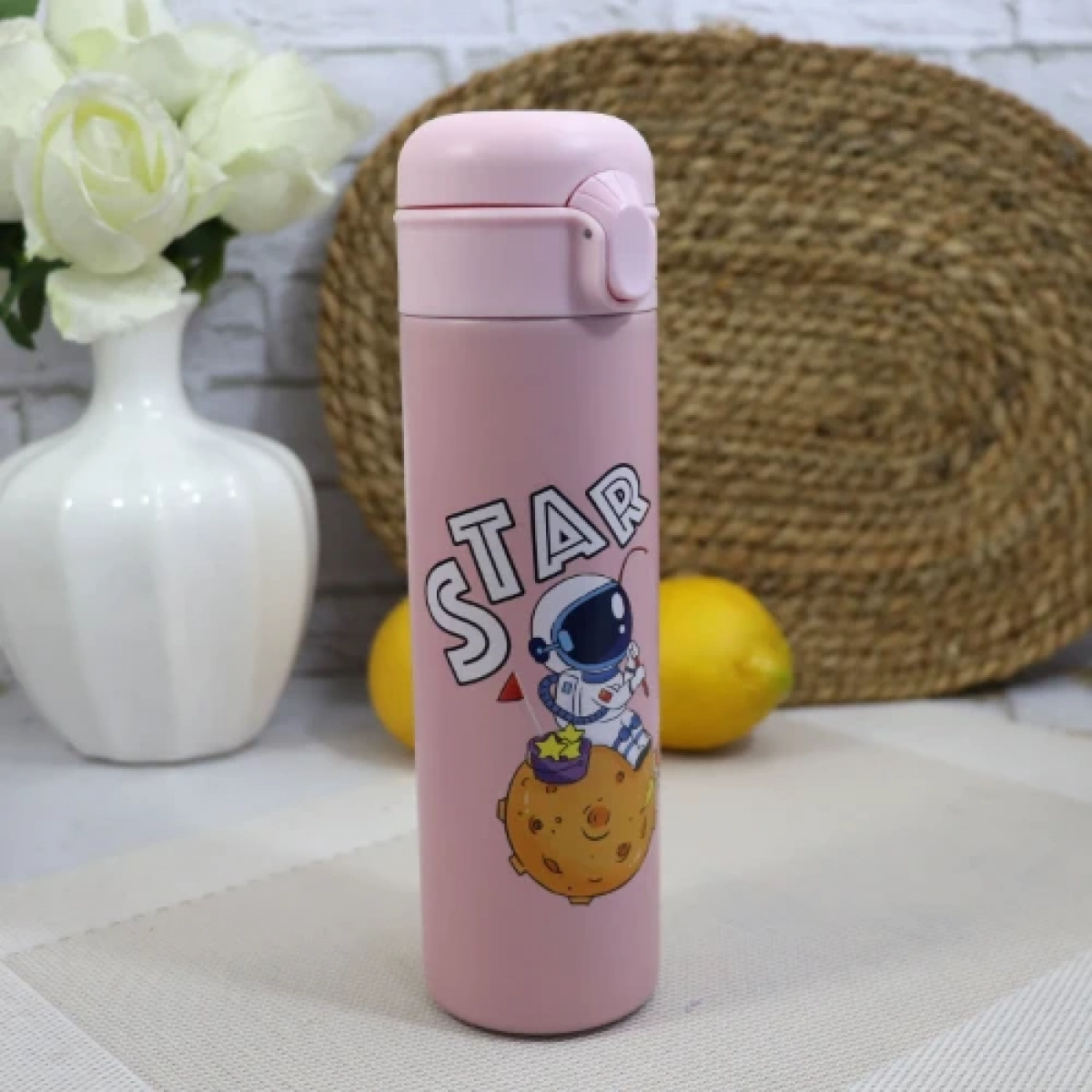 Παγούρι Θερμός 400ml από ανοξείδωτο ατσάλι X321 με σχέδιο αστροναύτη Ροζ