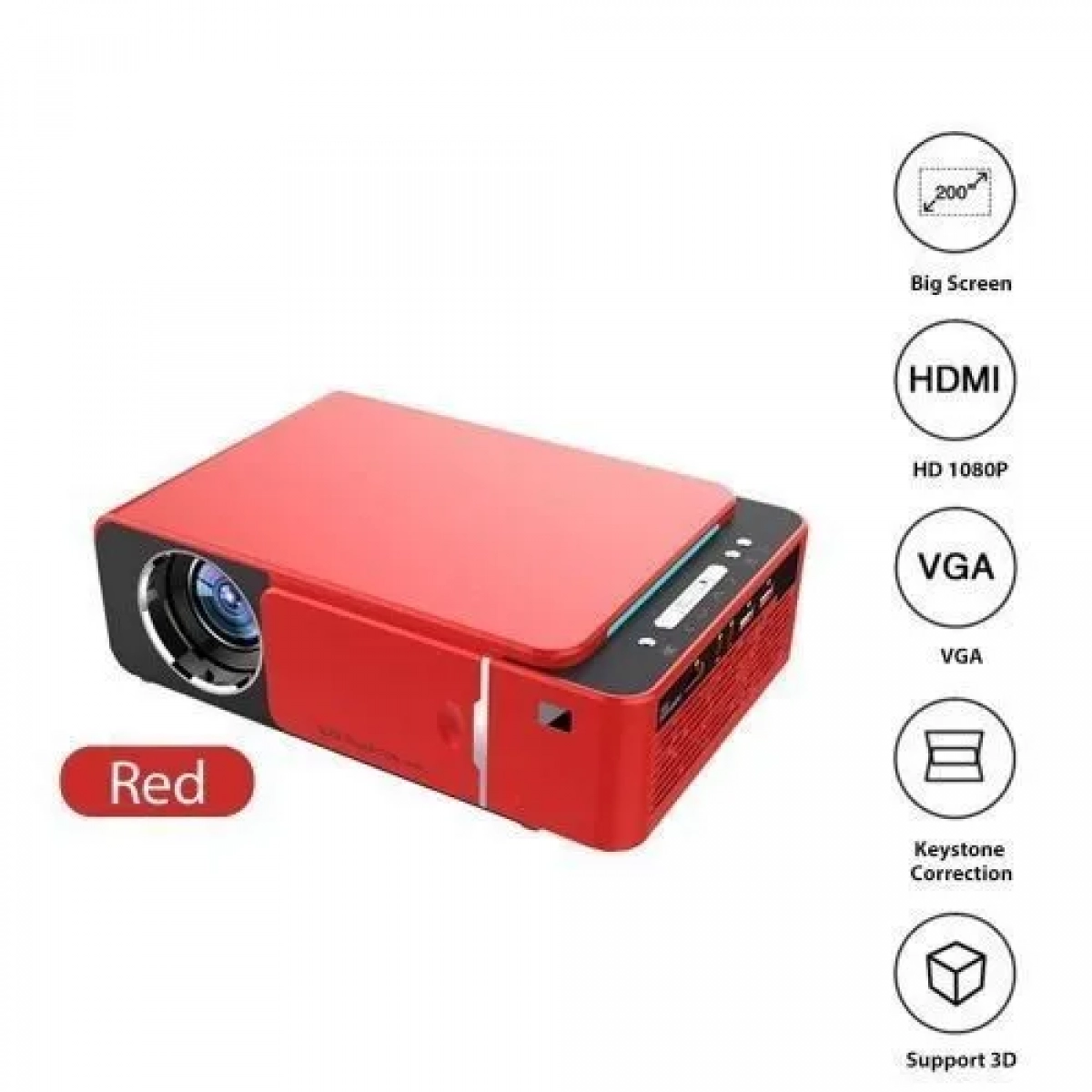 T6 Mini Projector Τεχνολογίας Προβολής LCD Λάμπας LED με Φυσική Ανάλυση 1280 x 780 και Φωτεινότητα 3500 Ansi Lumens Κόκκινο