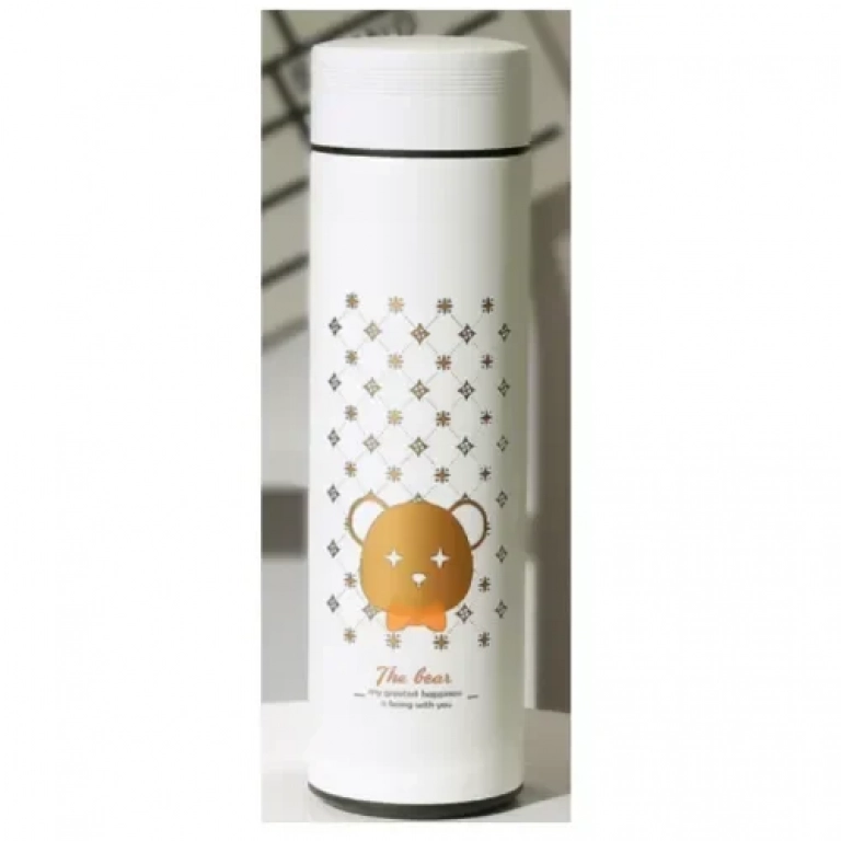 Παγούρι Θερμός 450ml από ανοξείδωτο ατσάλι με σχέδιο αρκουδάκι M-6372W Λευκό