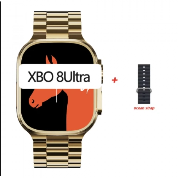 Smartwatch X-BO 8 Ultra με ασύρματη φόρτιση σε χρυσή έκδοση με 2 λουράκια