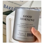Παγούρι Θερμός 320ml από ανοξείδωτο ατσάλι με Καλαμάκι "Good Morning" LD-888-3-320 Γκρι