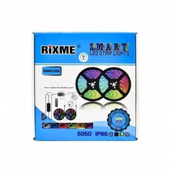 2x ταινίες LED 5050 RGB 5m IP65 WiFi με τηλεχειριστήριο & λειτουργία με ήχο RiXME RZLS-Wi20M