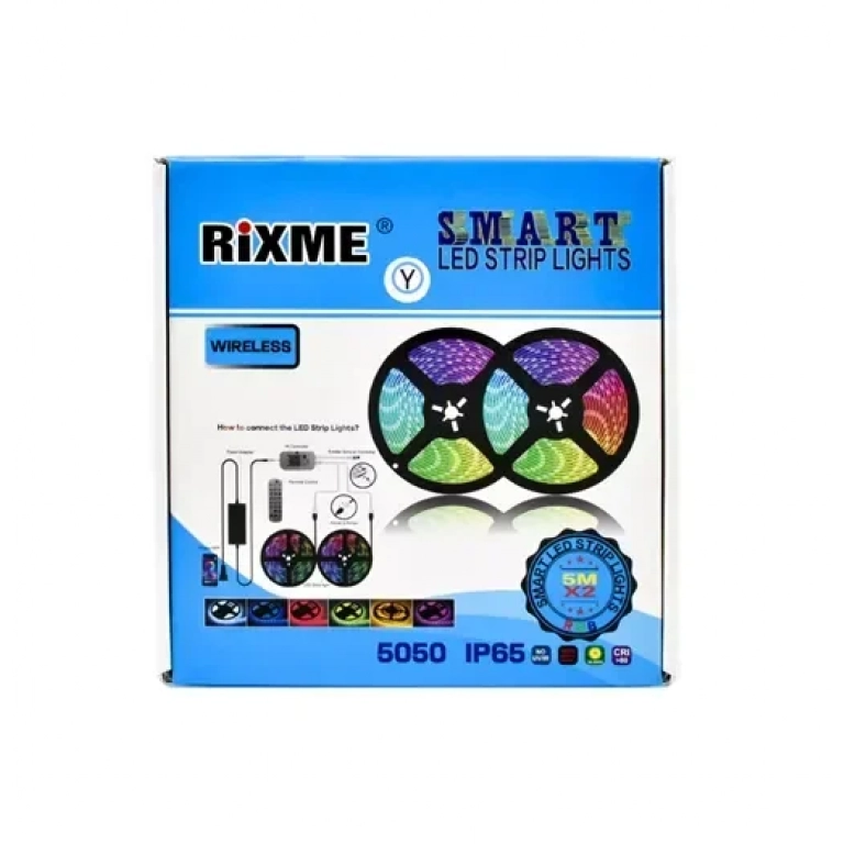 2x ταινίες LED 5050 RGB 5m IP65 WiFi με τηλεχειριστήριο & λειτουργία με ήχο RiXME RZLS-Wi20M