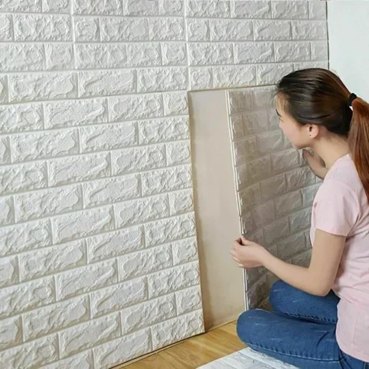 3D ανάγλυφο αυτοκόλλητο τοίχου – τουβλάκι 70x77cm 1 τεμάχιο λευκό - Image 6