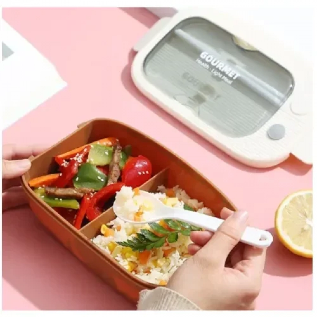 Πλαστικό Δοχείο Φαγητού 20.5x13 cm με κουτάλι & chopsticks Lunch Box 8102