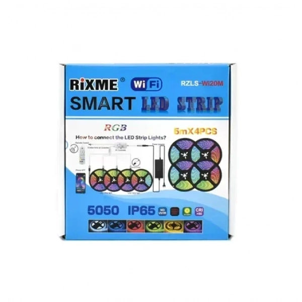 4x ταινίες LED 5050 RGB 5m IP65 WiFi με τηλεχειριστήριο & λειτουργία με ήχο RiXME RZLS-Wi20M
