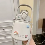 Παγούρι Θερμός 650ml με Καλαμάκι DIY με Αυτοκόλλητα & Ιμάντα από ανοξείδωτο ατσάλι 8659 Λευκό