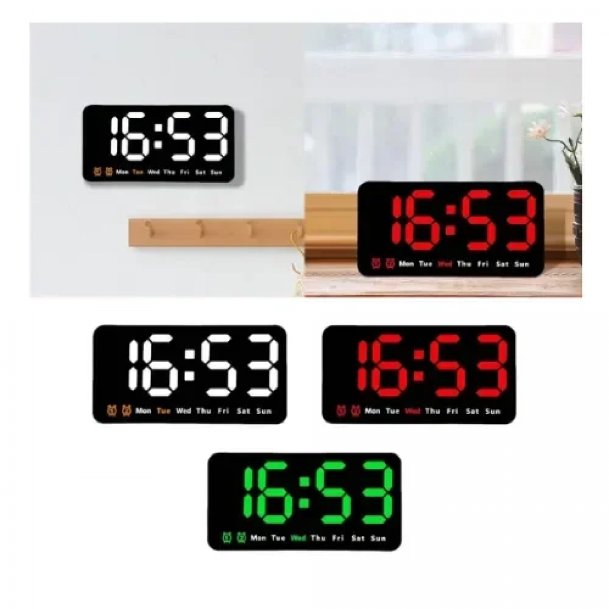 Ηλεκτρονικό Ρολόι LED Επαναφορτιζόμενο SDS-23407 Μαύρο με Πράσινο Φωτισμό