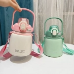 Παγούρι Θερμός 650ml με Καλαμάκι DIY με Αυτοκόλλητα & Ιμάντα από ανοξείδωτο ατσάλι 8659