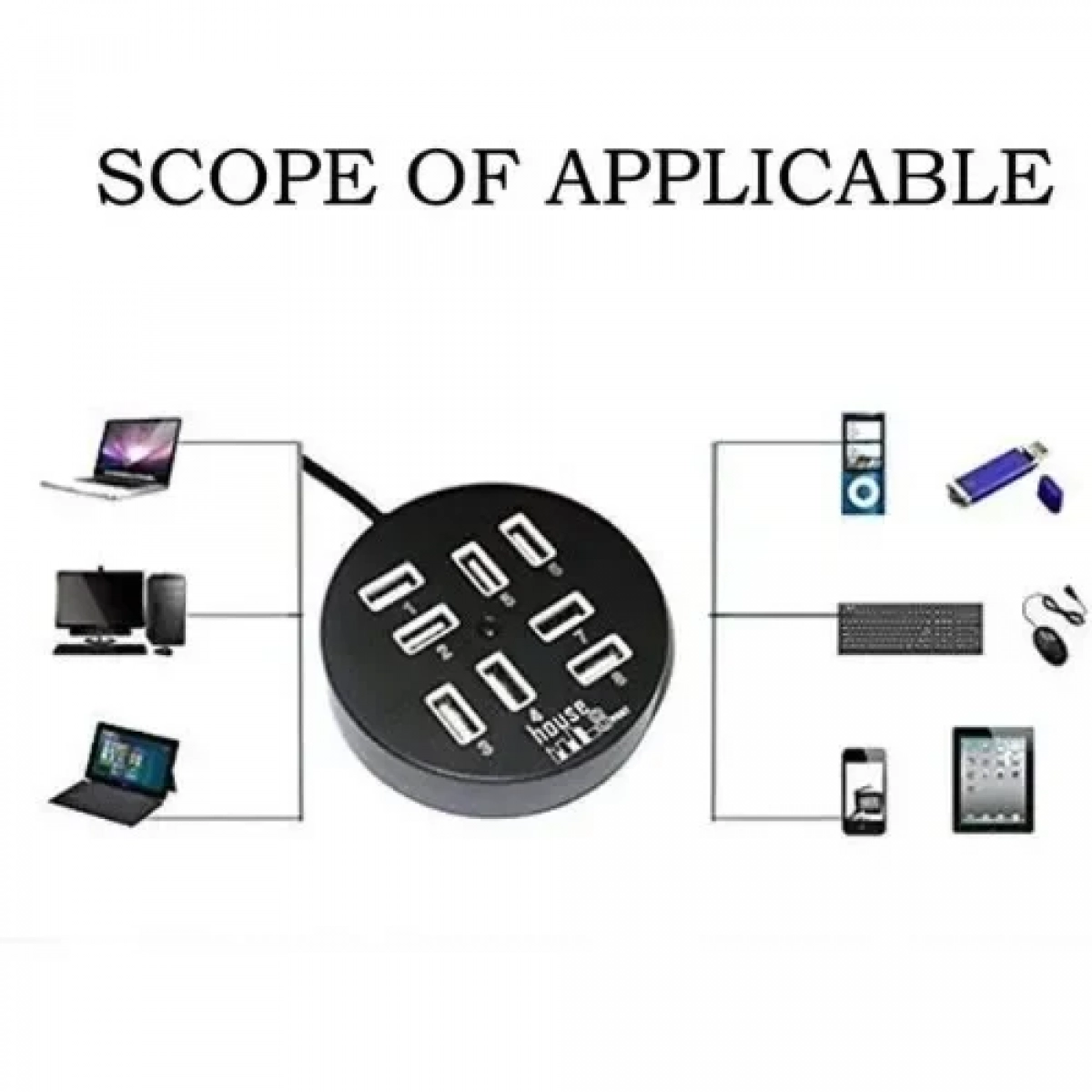 Andowl USB 2.0 HI-SPEED Hub 8 Θυρών Με Καλώδιο 60cm Q-HU800 Μαύρο