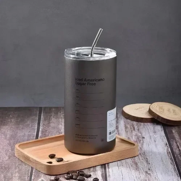 Παγούρι Θερμός 600ml από ανοξείδωτο ατσάλι με Καλαμάκι "Ice Americano" LD-888-3-600 Γκρι