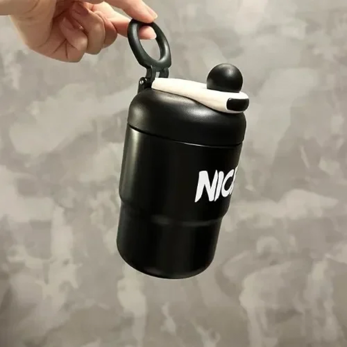 Παγούρι Θερμός 500ml από ανοξείδωτο ατσάλι DIY με Αυτοκόλλητα & Πλαστική Λαβή TB2023-603 "NICE" Μαύρο