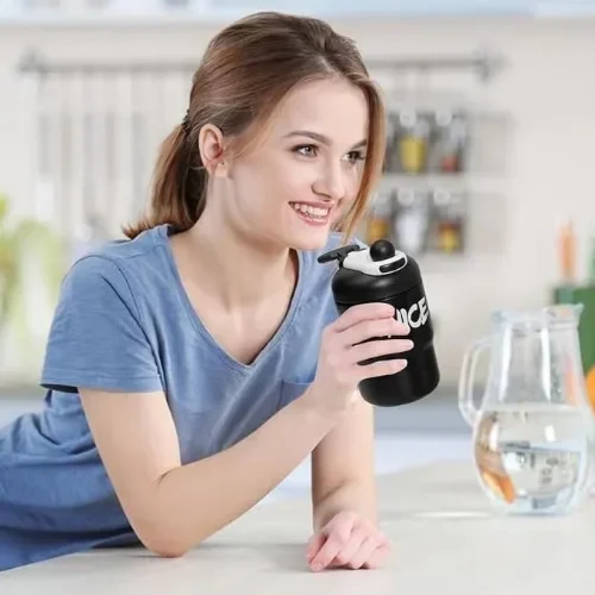 Παγούρι Θερμός 500ml από ανοξείδωτο ατσάλι DIY με Αυτοκόλλητα & Πλαστική Λαβή TB2023-603 "NICE" Μαύρο