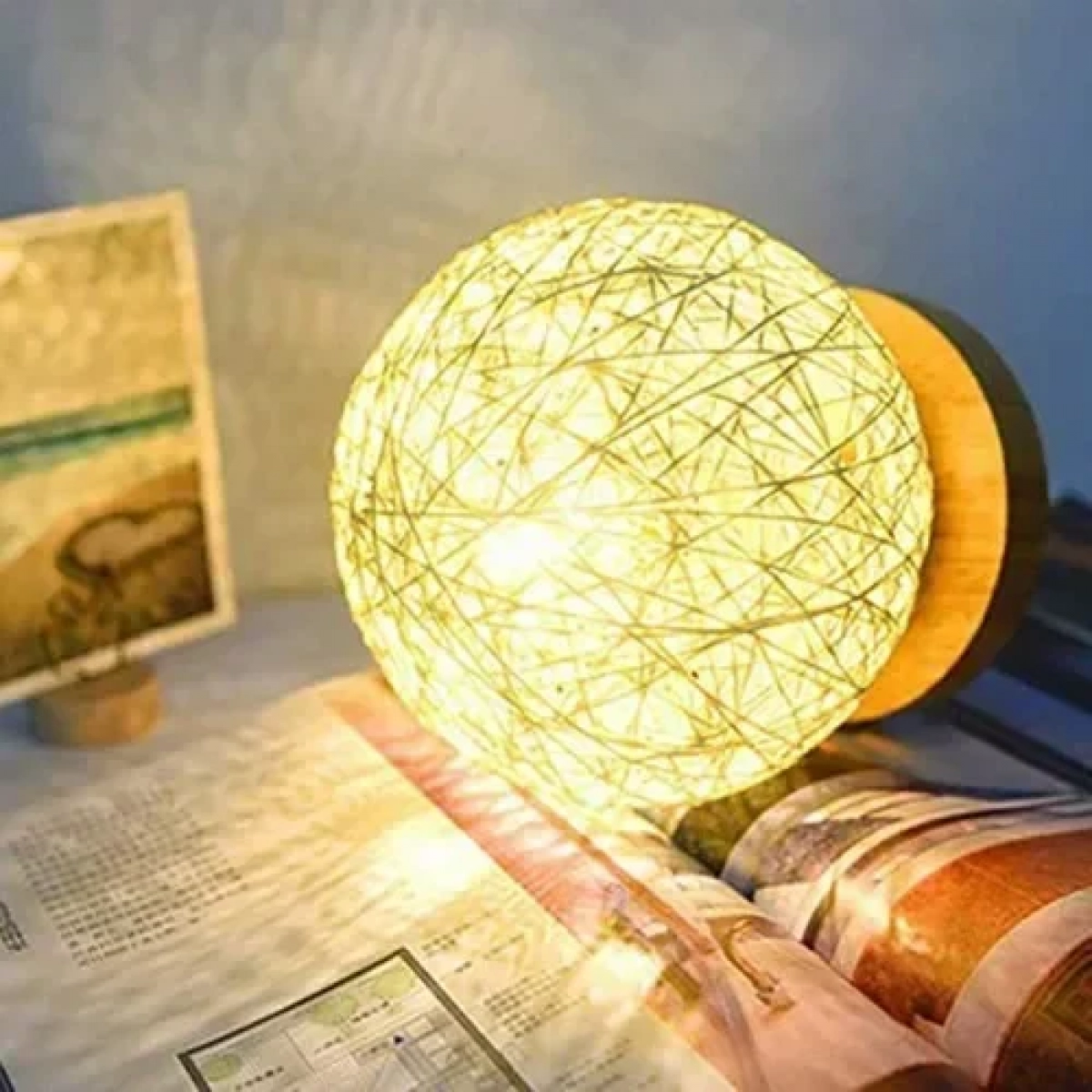 Διακοσμητικό Επιτραπέζιο Φωτιστικό LED Rattan USB Μπεζ SDS-23365