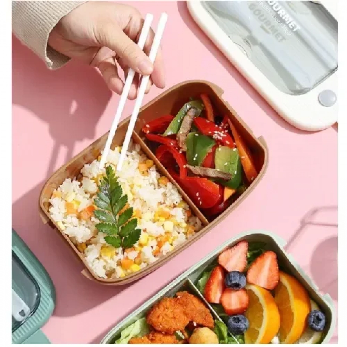 Πλαστικό Δοχείο Φαγητού 20.5x13 cm με κουτάλι & chopsticks Lunch Box 8102