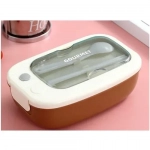 Πλαστικό Δοχείο Φαγητού 20.5x13 cm με κουτάλι & chopsticks Lunch Box 8102 - Καφέ