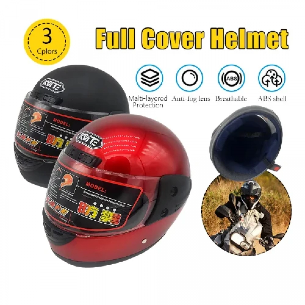 Κράνος Μοτοσικλέτας Full Face Unisex Αναπνεύσιμο Kvite YF-101 Μαύρο 23773