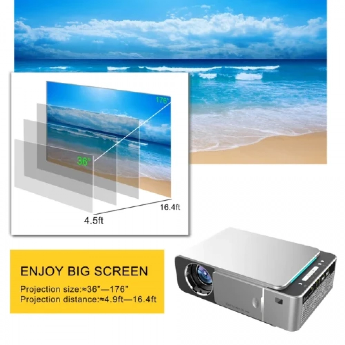 T6 Mini Projector Τεχνολογίας Προβολής LCD Λάμπας LED με Φυσική Ανάλυση 1280 x 780 και Φωτεινότητα 3500 Ansi Lumens Ασημί