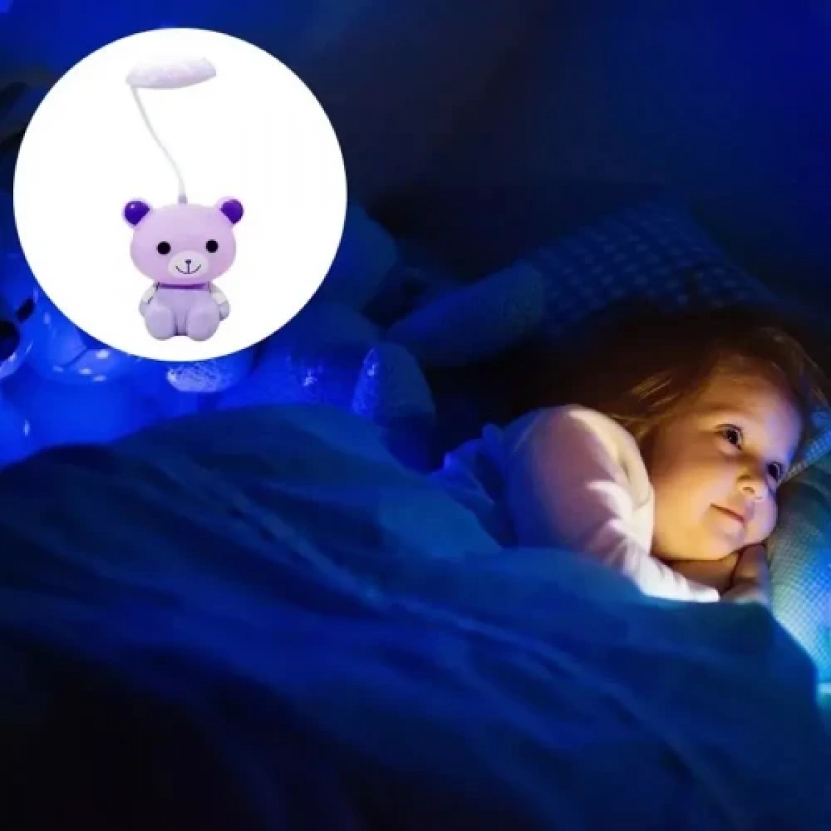 Παιδικό Επιτραπέζιο Φωτιστικό USB Επαναφορτιζόμενο 32cm LED Light Animals - Μωβ Αρκουδάκι