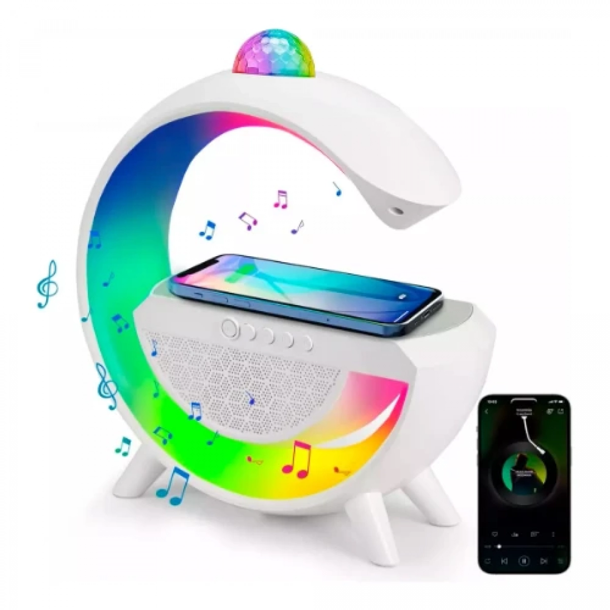 Πολυλειτουργικό Φωτιστικό LED RGB με Ασύρματη Βάση Φόρτισης και Ηχείο Bluetooth 30x30 εκ. OKOP Kp-552