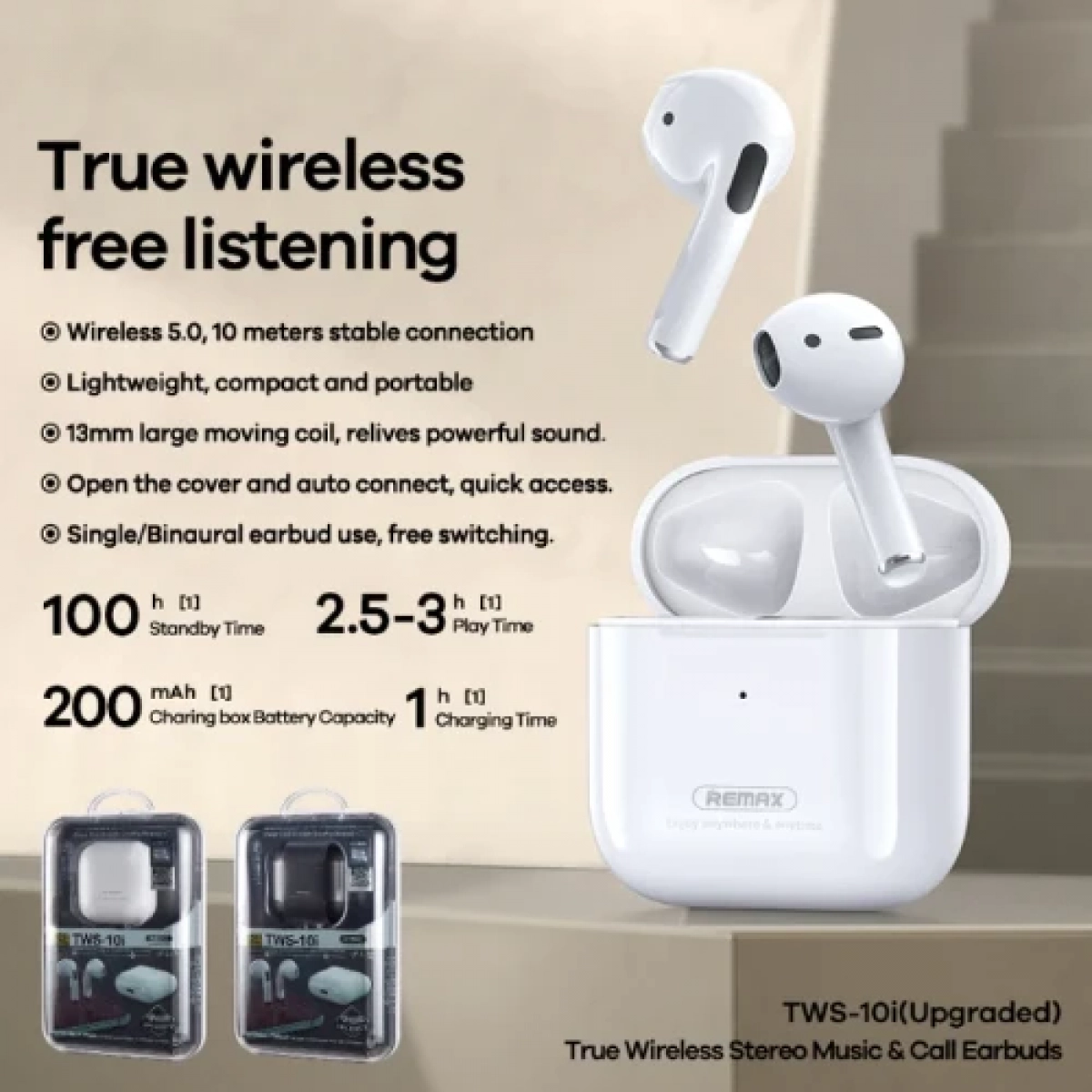 Bluetooth Handsfree Remax TWS-10i In-ear Ασύρματα Ακουστικά με Θήκη Φόρτισης Λευκό