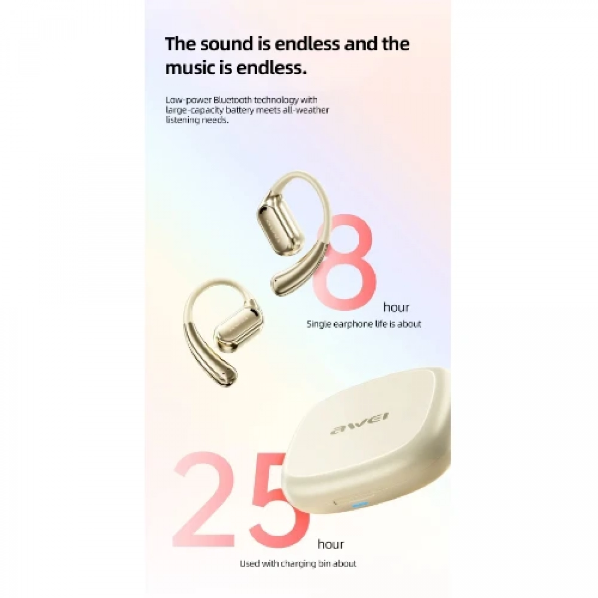 Awei TZ8 OWS Ασύρματα Ακουστικά V5.3 Bluetooth Open Earhooks με Mic Hifi Bass σε Μπεζ χρώμα