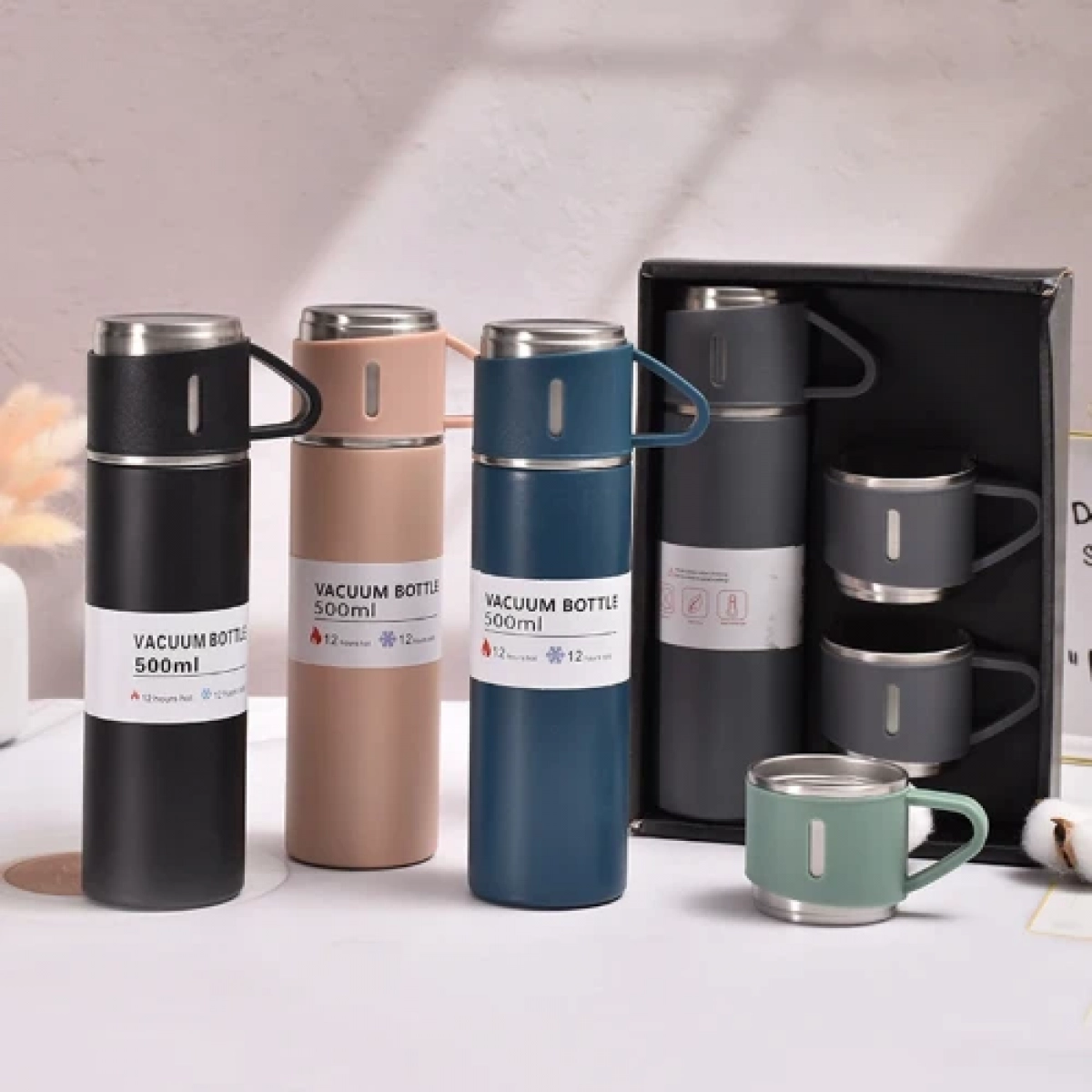 Σετ Παγούρι Θερμός 500ml από ανοξείδωτο ατσάλι με 2 έξτρα κουπάκια 23829