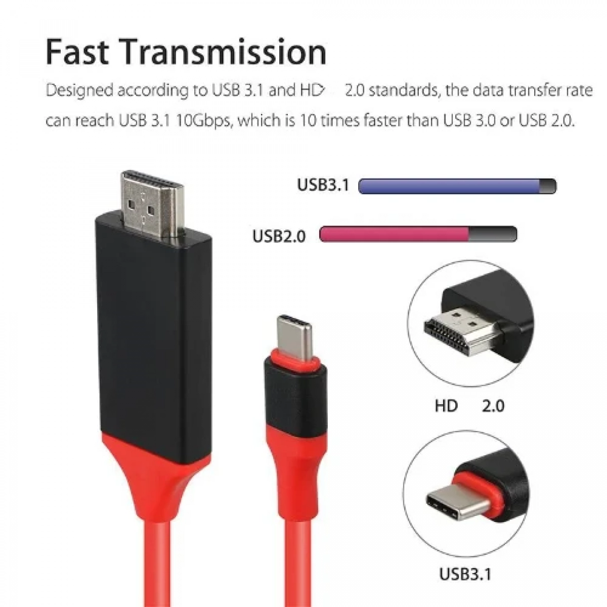 Καλώδιο Type-C Adapter Cable HDTV Adapter Cable 4K - Κόκκινο