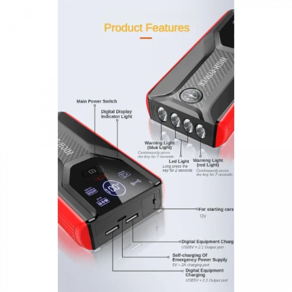Εκκινητής μπαταρίας αυτοκινήτου & Powerbank Andowl 15000mAh Q-D1090 μαύρο κόκκινο