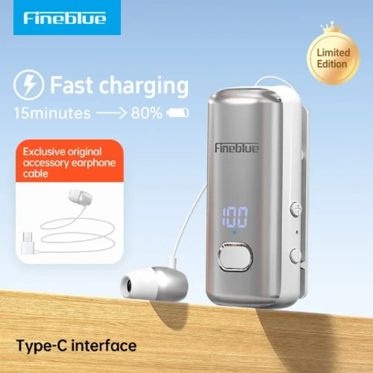 In-ear Bluetooth Handsfree Ακουστικό Ασημί Fineblue F580 Pro