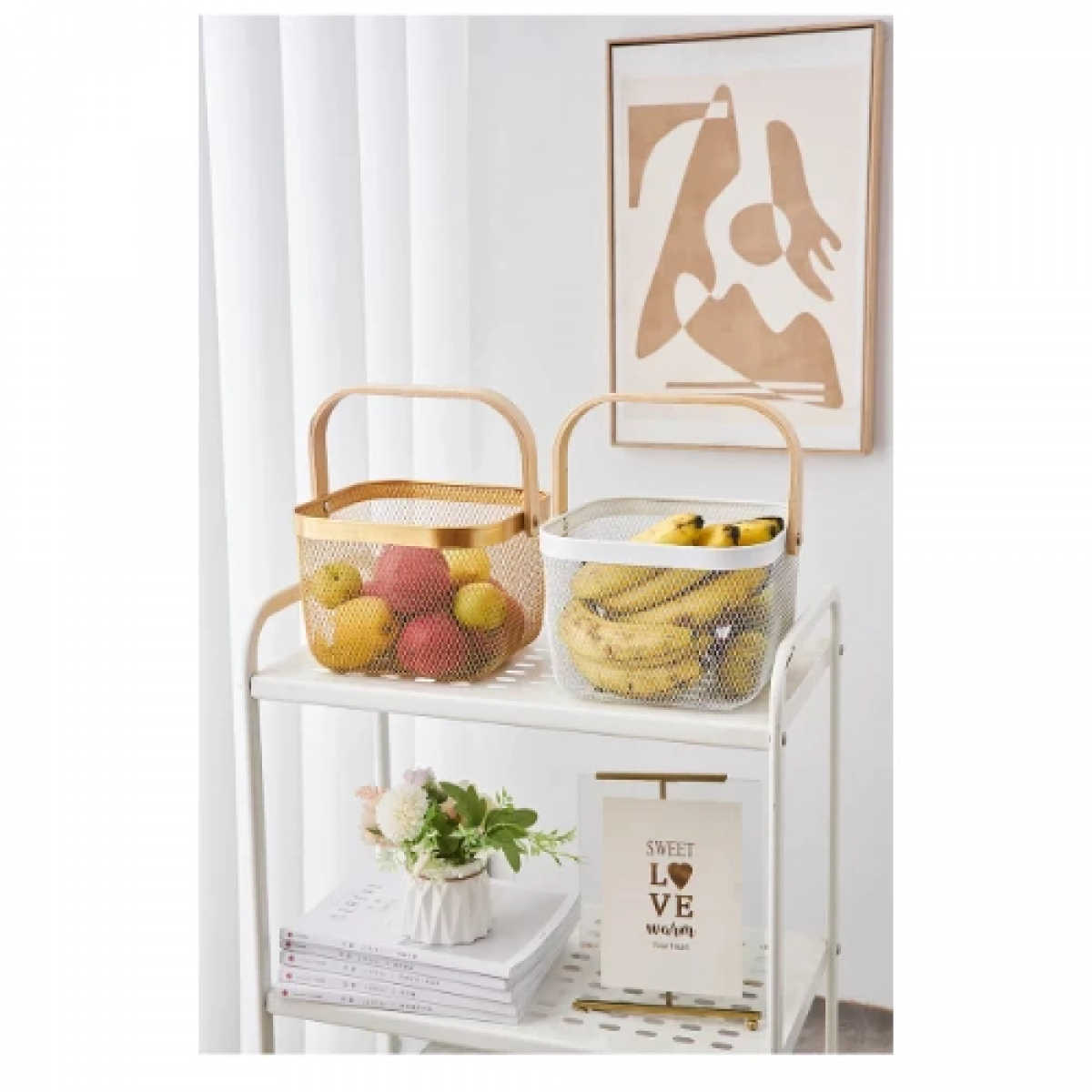 Τετράγωνο Μεταλλικό Καλάθι με Χερούλι 17x24x24 cm 21747 Λευκό