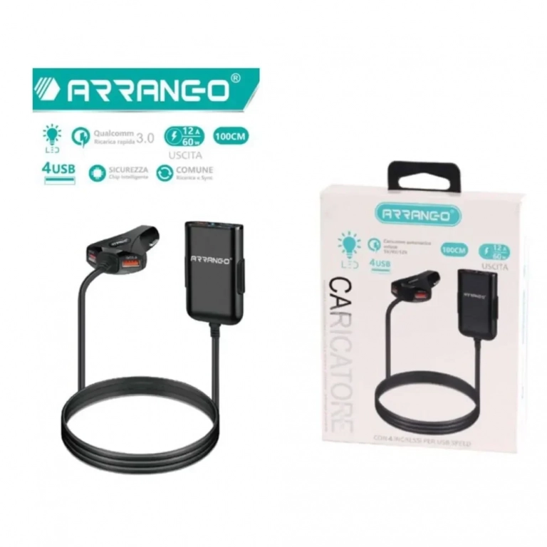 Arrango AC79831 Φορτιστής Αυτοκινήτου 12A Power με 4 Θύρες USB για Γρήγορη Φόρτιση και Επέκταση QC3.0 - Photo1