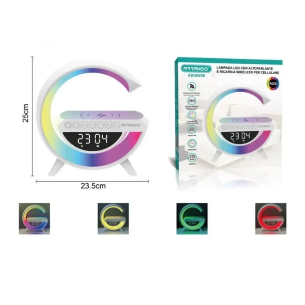 Arrango AR48996 4-1 Έξυπνο Φωτιστικό LED RGB - Βάση Ασύρματης Φόρτισης, Ηχείο Bluetooth και Ξυπνητήρι - Photo1