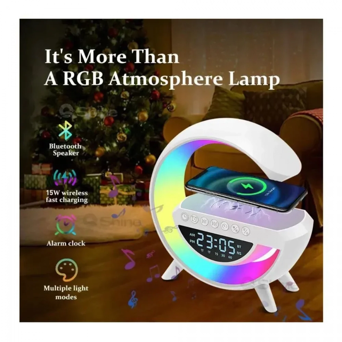 Arrango AR48996 4-1 Έξυπνο Φωτιστικό LED RGB - Βάση Ασύρματης Φόρτισης, Ηχείο Bluetooth και Ξυπνητήρι - Photo3