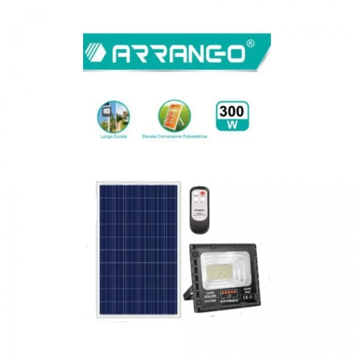 Arrango AT47990 Στεγανός Ηλιακός Προβολέας 300W με Τηλεχειριστήριο και Ηλιακό Πάνελ - Photo2