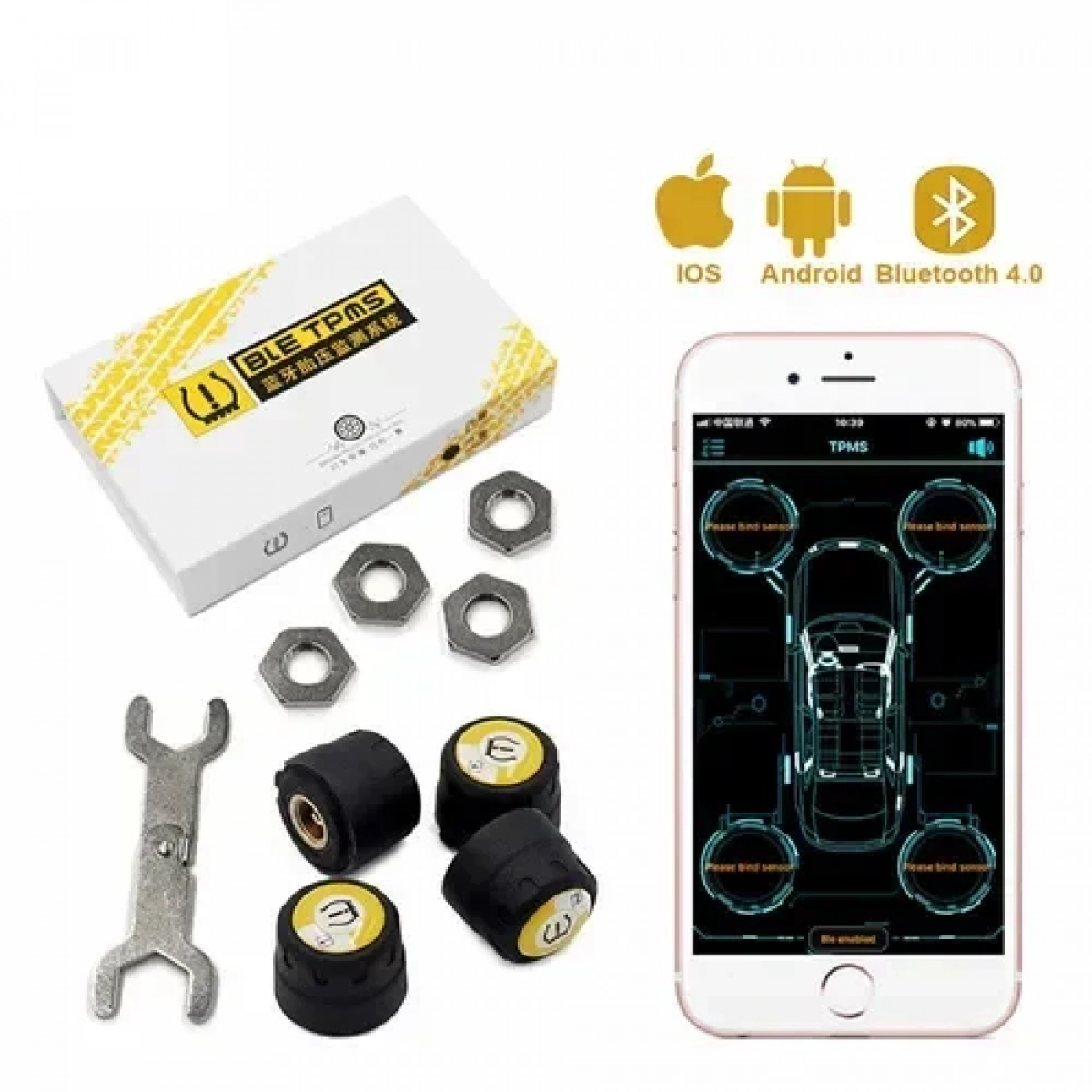 Ασύρματο σύστημα Bluetooth παρακολούθησης πίεσης ελαστικών αυτοκινήτου TPMS with APP ios & Android - Image 5