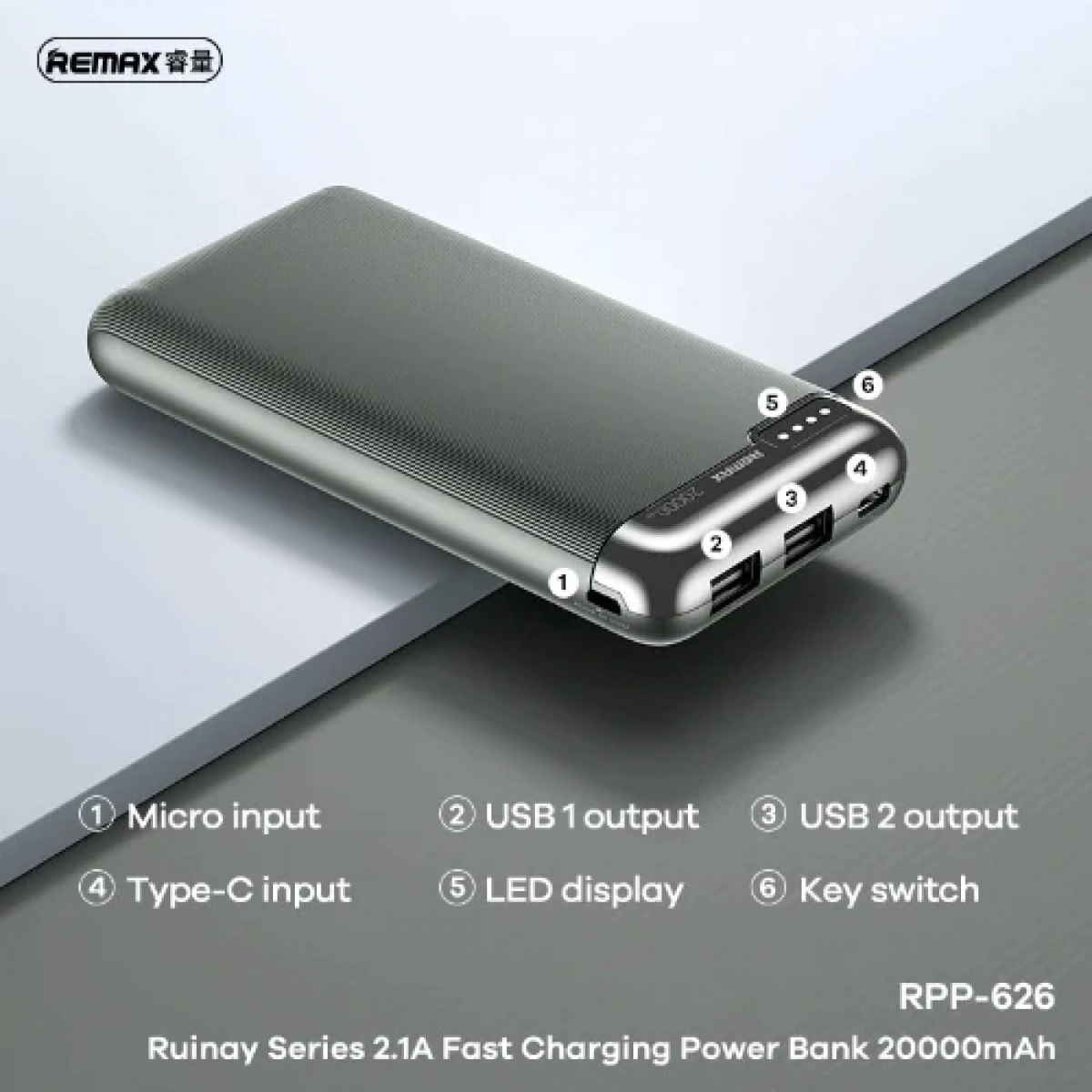 Remax RPP-626 Power Bank 20000mAh 18W με 2 Θύρες USB-A