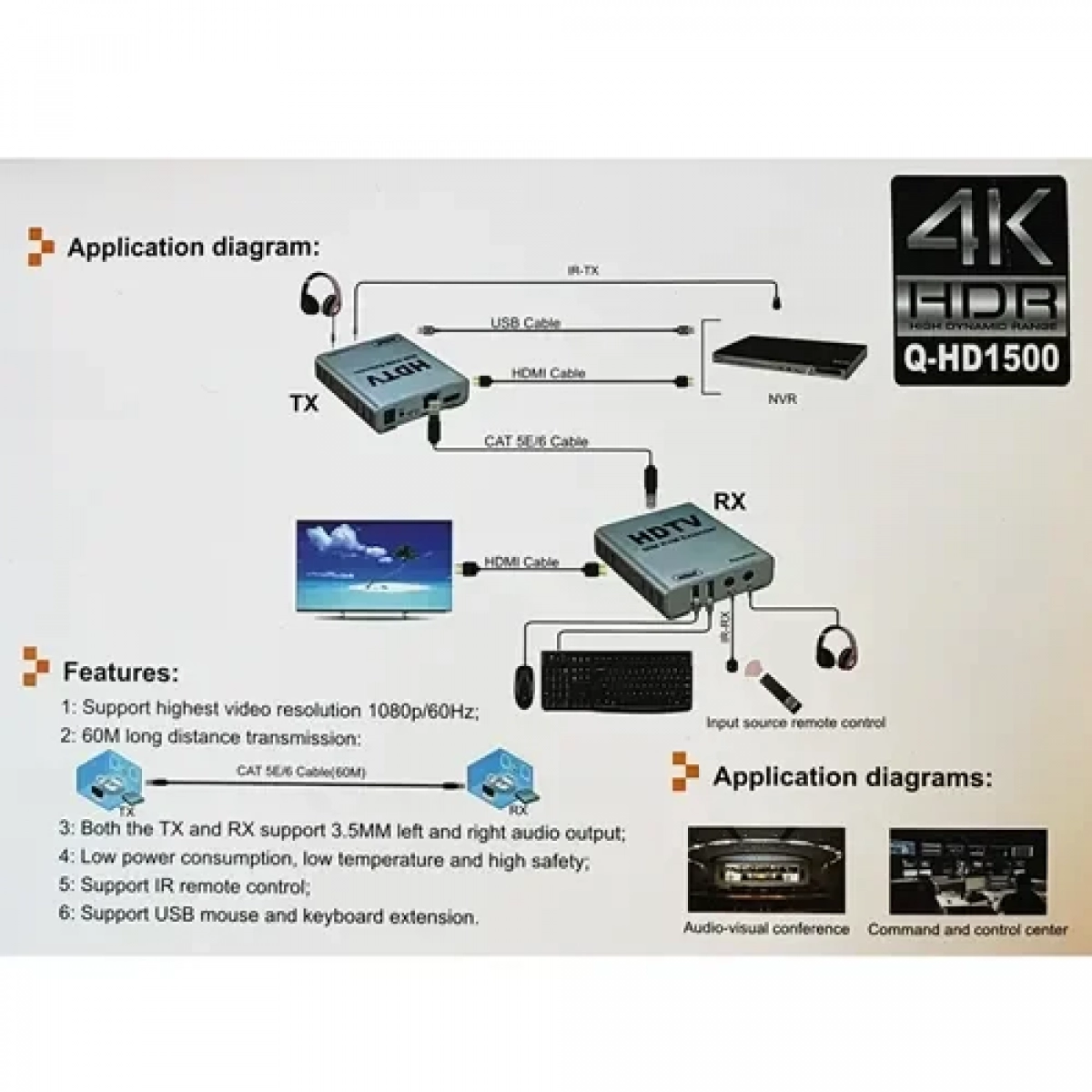 Extender με ήχο HDTV 4K 60m KVM Andowl Q-HD1500 - Image 2