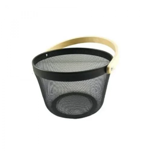 Στρογγυλό Μεταλλικό Καλάθι με Χερούλι 25x18 cm 21748 Μαύρο