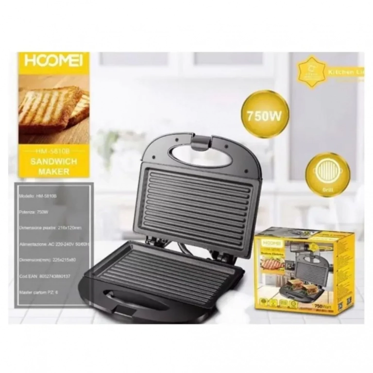 Hoomei HM-5810B Τοστιέρα για 2 Τοστ Ισχύος 750W - Μάυρο - Photo1