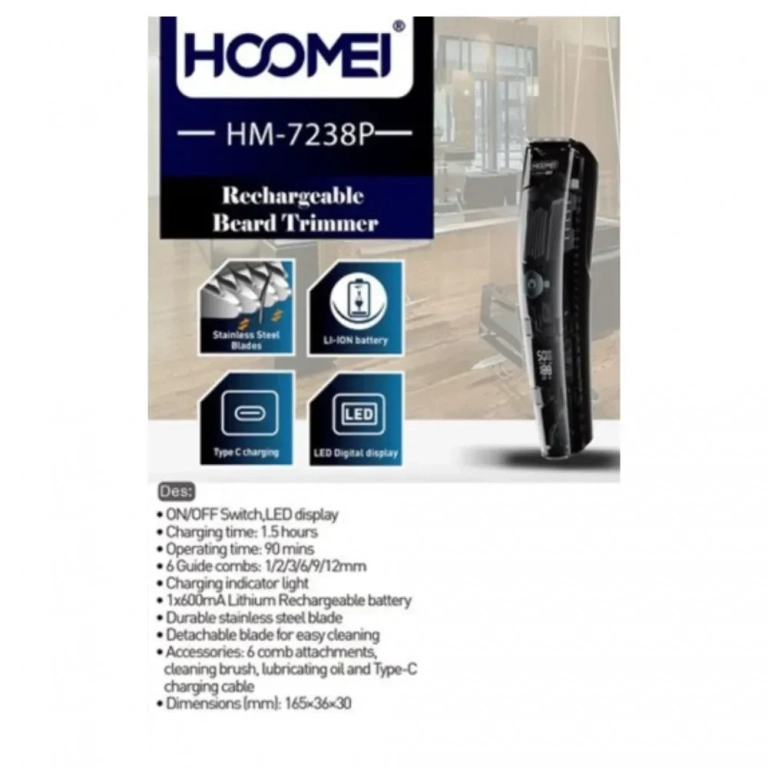 Hoomei HM-7238P Επαναφορτιζόμενη Ξυριστική Μηχανή - Μαύρο - Photo1