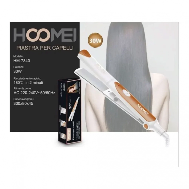 Hoomei HM-7840 Πρέσα Μαλλιών 30W με Κεραμικές Πλάκες - Λευκό - Photo1