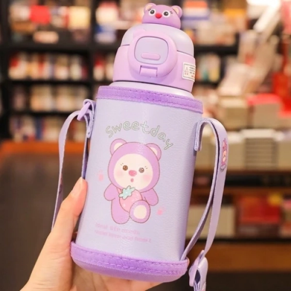 Παιδικό Παγούρι Θερμός 500ml από ανοξείδωτο ατσάλι με ιμάντα και σχέδιο αρκουδάκι H252 Sweetday