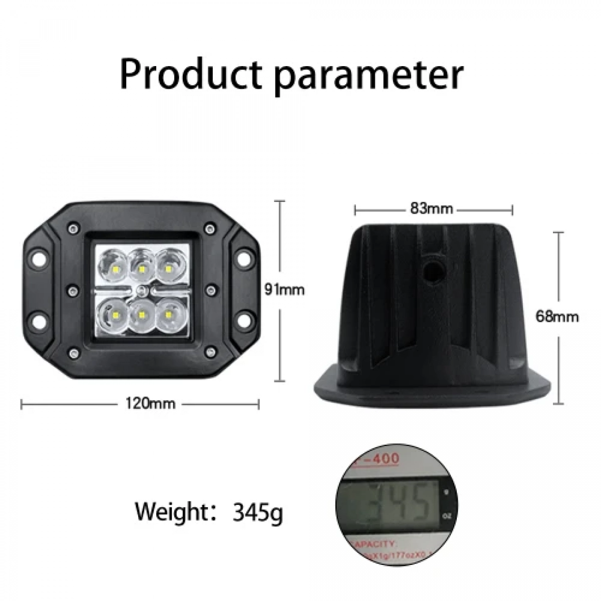 Προβολάκι LED 10-30V Λευκού Φωτισμού IP67 OEM 27155 – Μαύρο