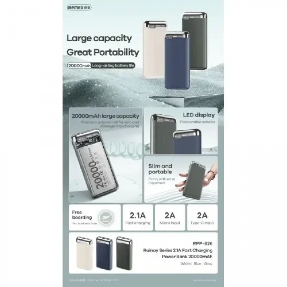 Remax RPP-626 Power Bank 20000mAh 18W με 2 Θύρες USB-A